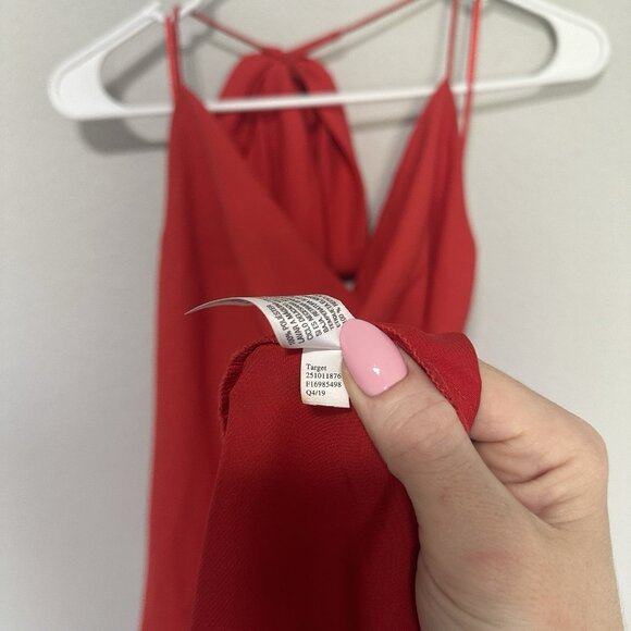 Cushnie Target Red Cowl Neck Slip Midi Dress Womens 6 Satin Leg Slit Tie Neck - Picture 9 of 10